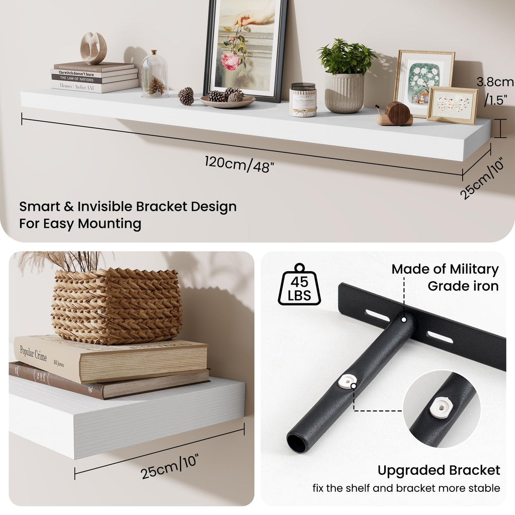 55 Inch Fireplace Mantel Shelf, 10 Inch Deep Shelves for Display & Wall Storage, Rustic Wood Wall Shelf, Extra Long