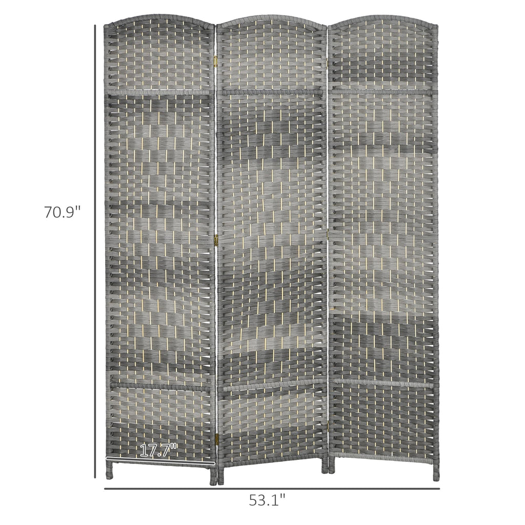 3 Panel Room Divider 6 Ft Privacy Screen Hand-Woven Mixed Gray