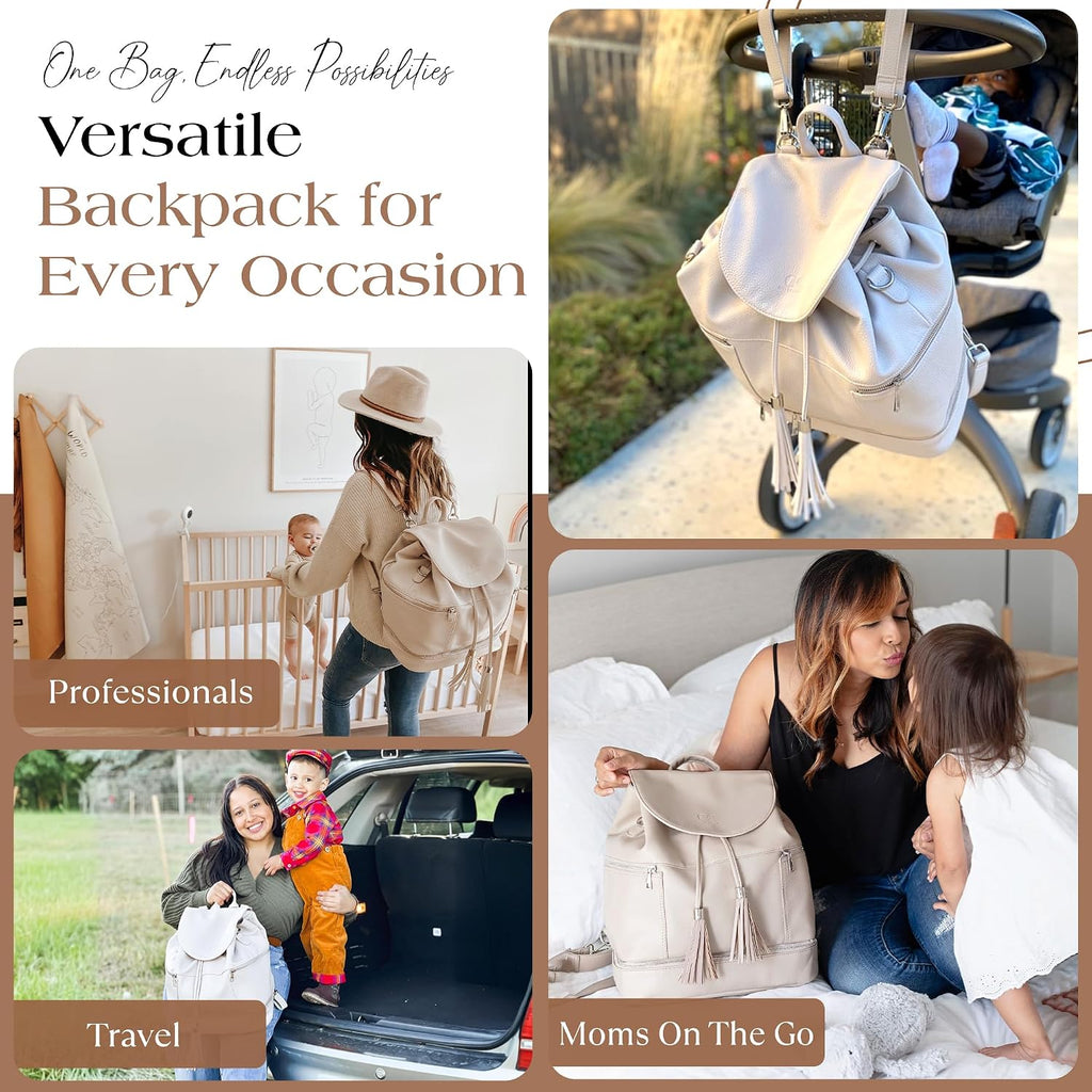 Collective Journey Pearl Vegan Leather Diaper Bag Backpack | Elegant, Multifunctional, Travel Diaper Bag