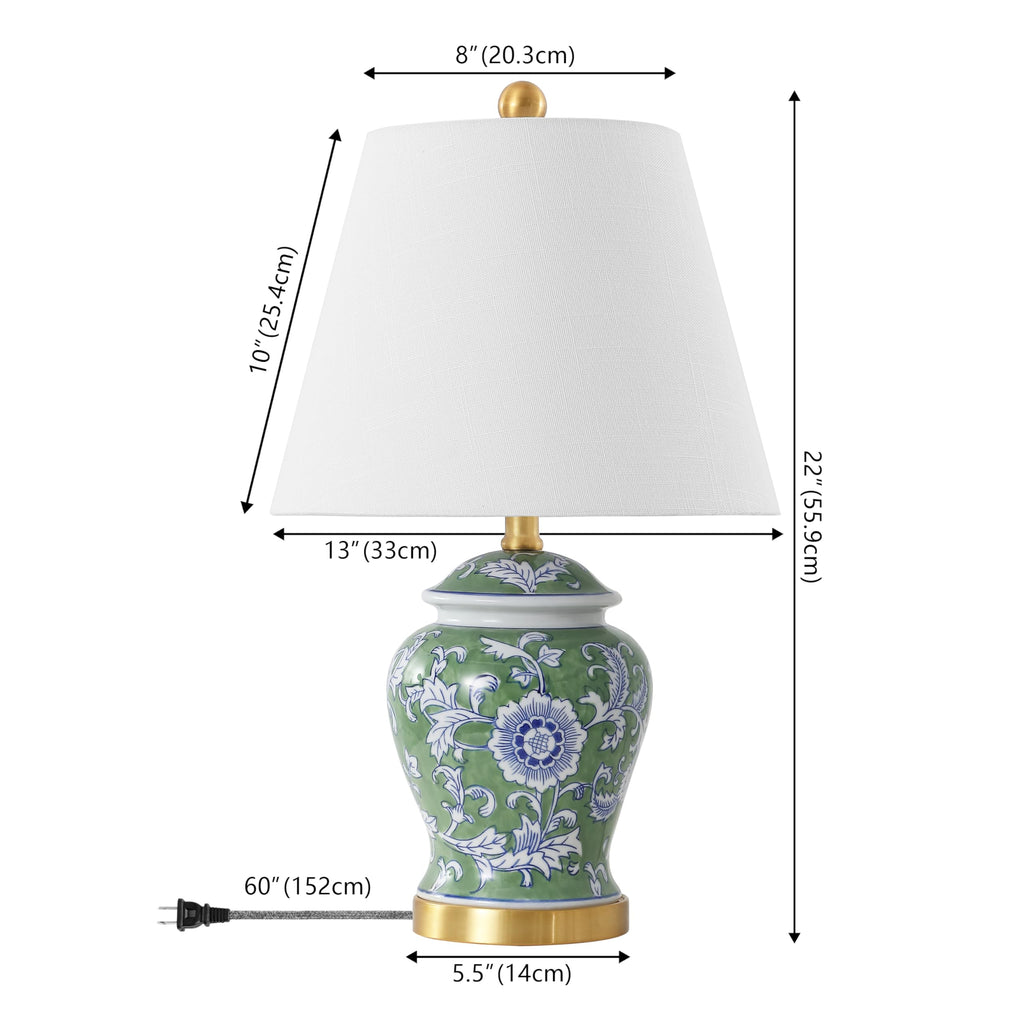 Penelope Ginger Jar 22" LED Table Lamp, Green/White