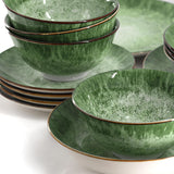 Oceanus 16 Piece Round Shape Porcelain Double Bowl Dinnerware Set, Tableware Set, Table Setting- Service for 4 (Green)