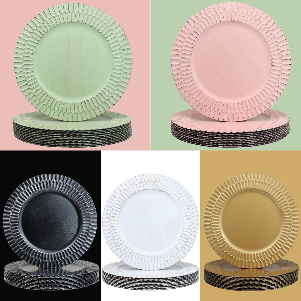 Black Charger Plates Set of 12, 13" Plastic Reusable Chargers for Dinner Plates, Thanksgiving, Christmas Party