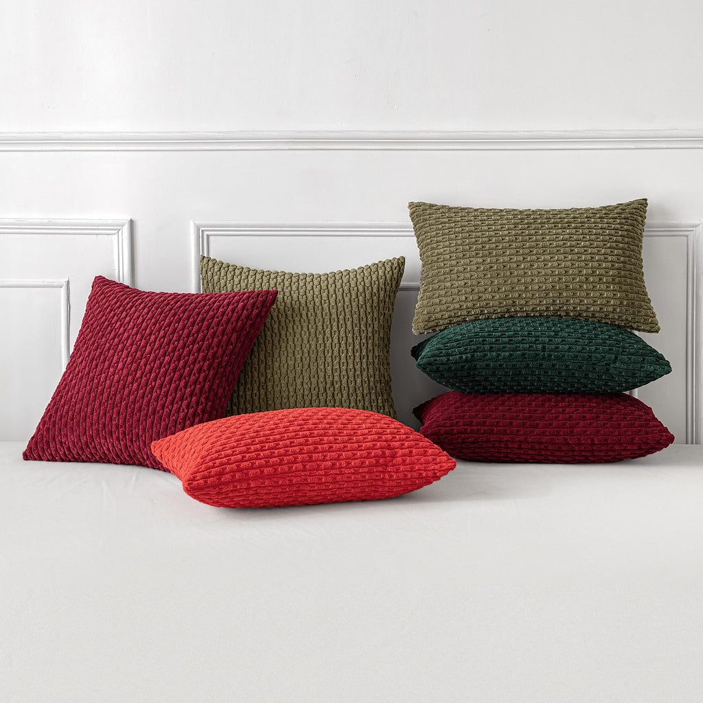 Decorative Throw Pillow Covers 18x18 Olive Green Textured Corduroy