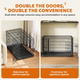 42 inch Double Door Dog Crate w/Divider for Puppy to Adult XL Collapsible Metal Crate with Removable Tray Wire Dog