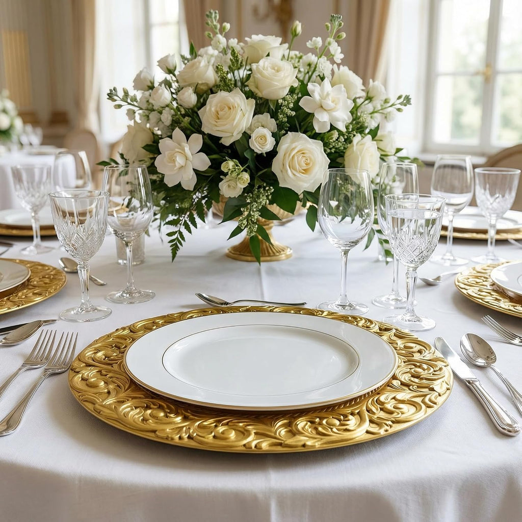 Inch Gold Charger Plates,Plastic Charger for Dinner Plates - Set of 12