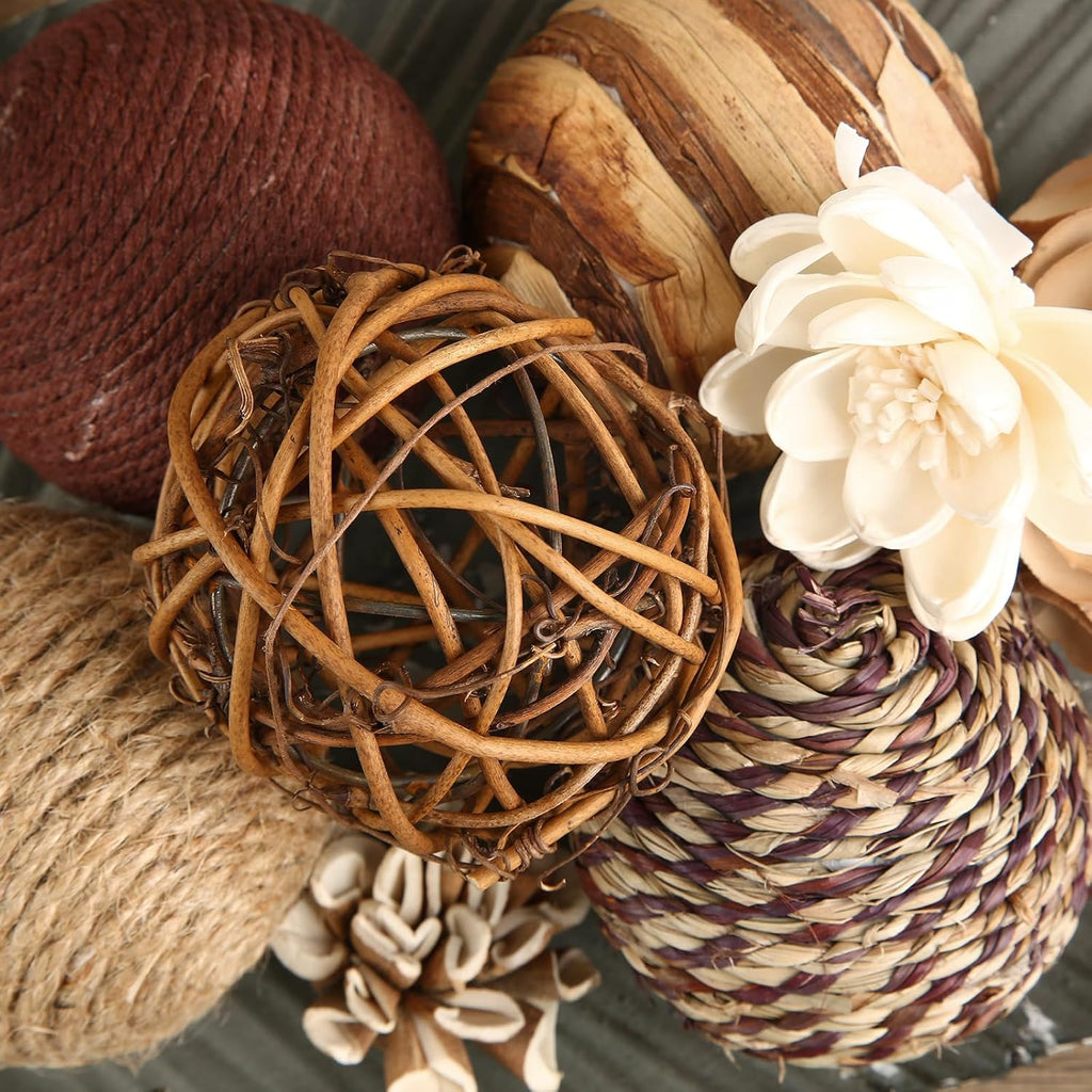 Decorative Bowl & Vase Filler Balls Decor PCS Natural Tone Rattan Wicker Balls Centerpieces Decoration - Set of 6