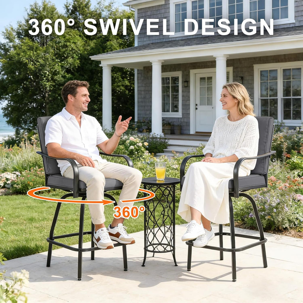 Outdoor Swivel Bar Stools Set of 4, Patio Bar Height Swivel Stools with Cushions Balcony Backyard, Grey