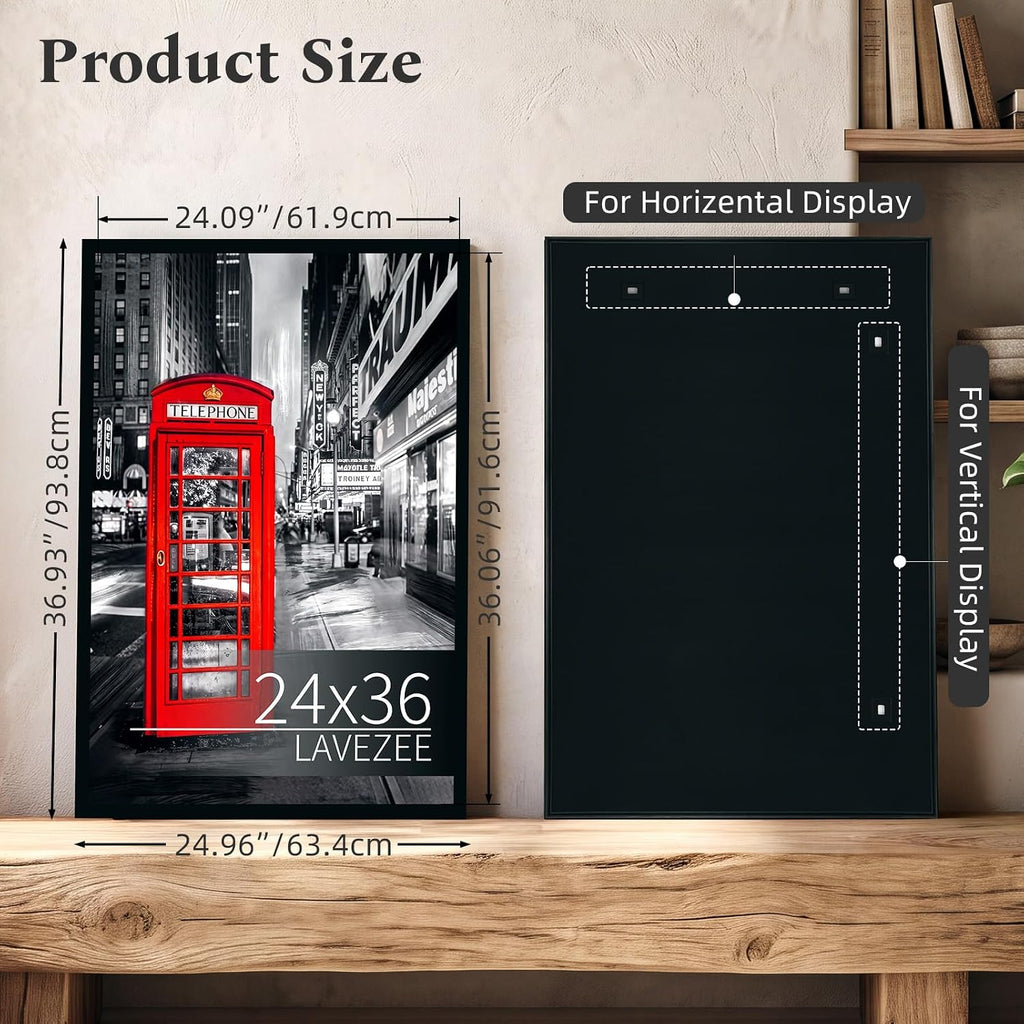 24x36 Poster Frame Black Display 24 x 36 Inch Photo Picture Frame for Wall, Metal 24 by 36 Frame for Wedding