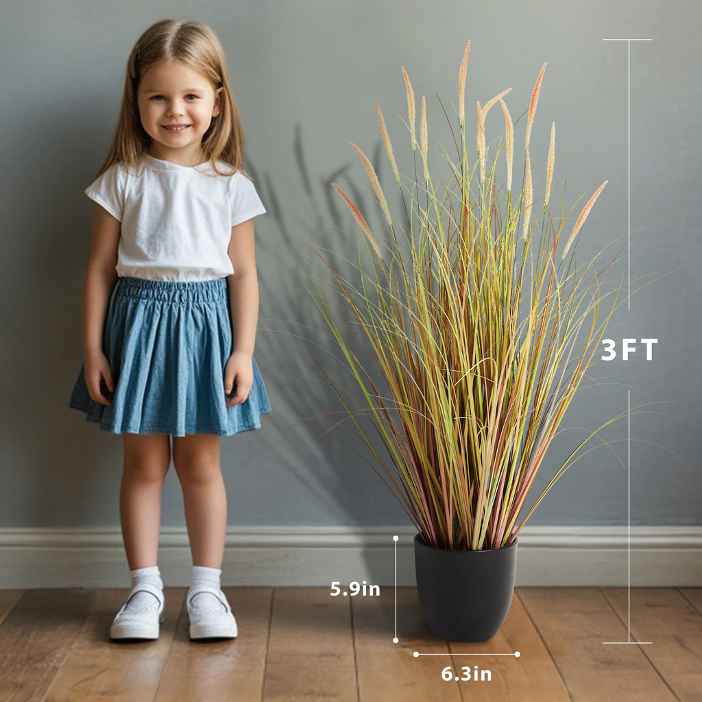 3ft 2-Pack Artificial Cattail Reed Grass, 35in Indoor Fake Onion Grass