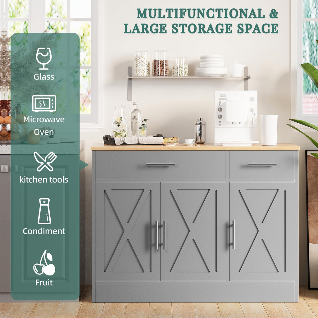 42" Buffet Cabinet with Storage, Kitchen Barn Door Cabinet