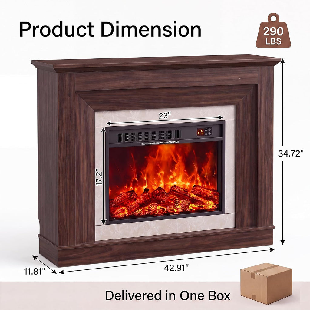 43" Electric Fireplace with Mantel and 23" Heater Insert, Walnut