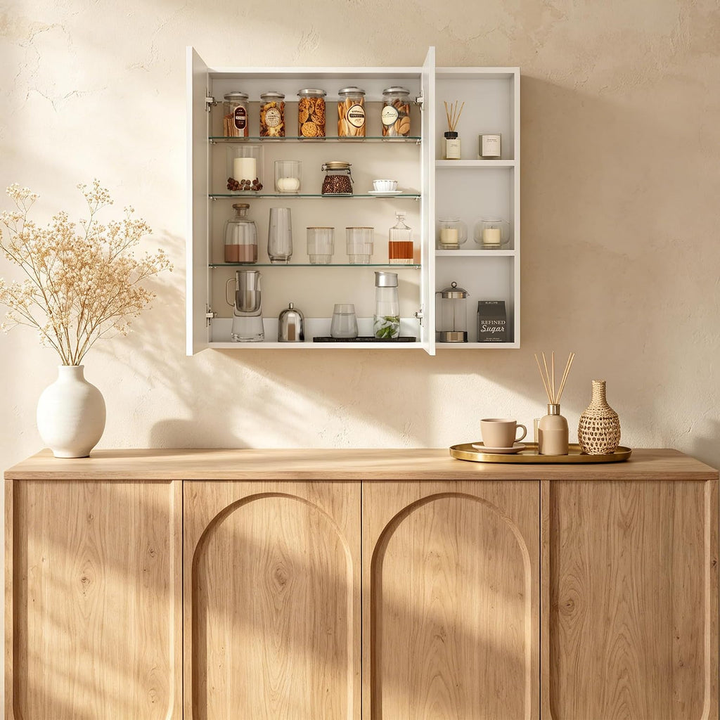 Double Door Medicine Cabinet Mirror, Wall Mount Bathroom Cabinet | Double Door Modern Surface Mount Medicine Cabinet