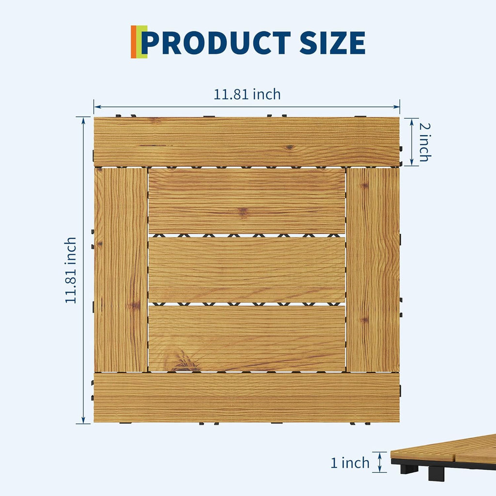 22 PCS Solid Acacia Wood Composite Deck Tiles - 12" x 12" Indoor Outdoor Waterproof Flooring Tiles for Balcony
