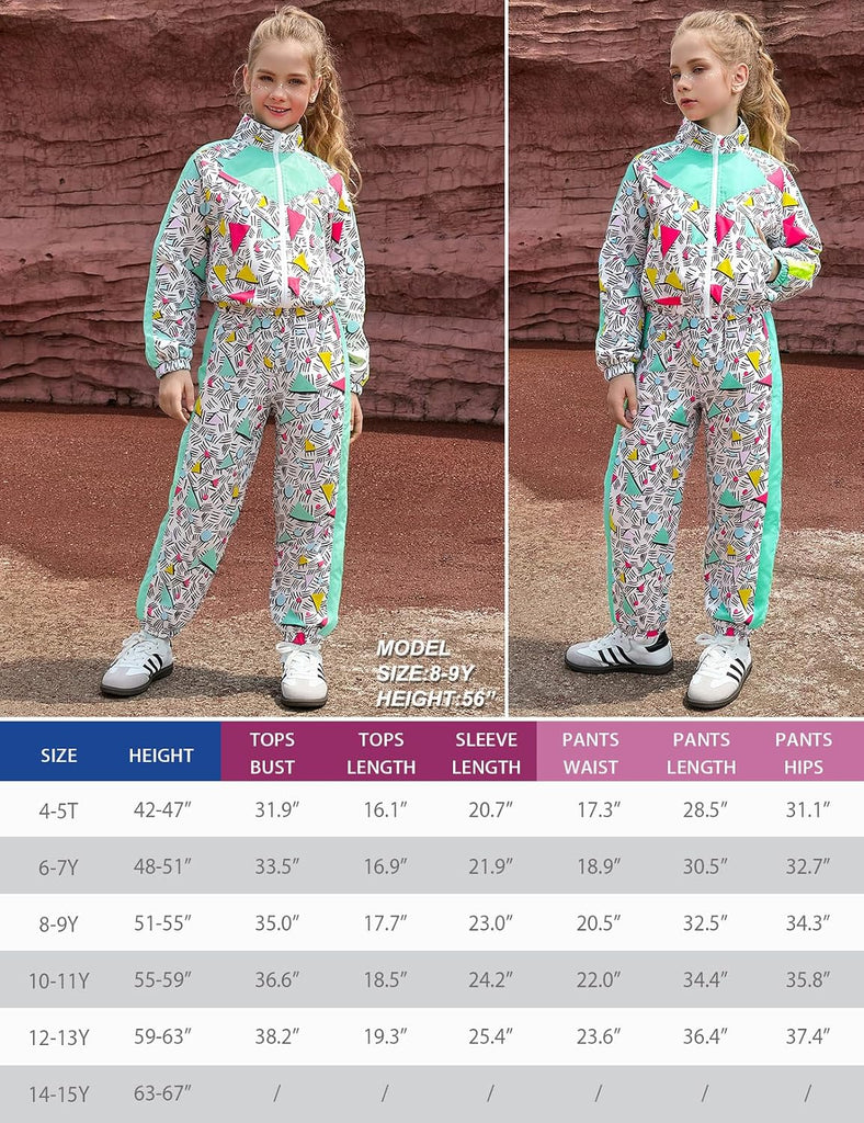 Girls' Clothing Sets 2 Piece 80s 90s Outfits Neon Jacket Pants Hip Hop Dance Outfits for Girls Tracksuit Set