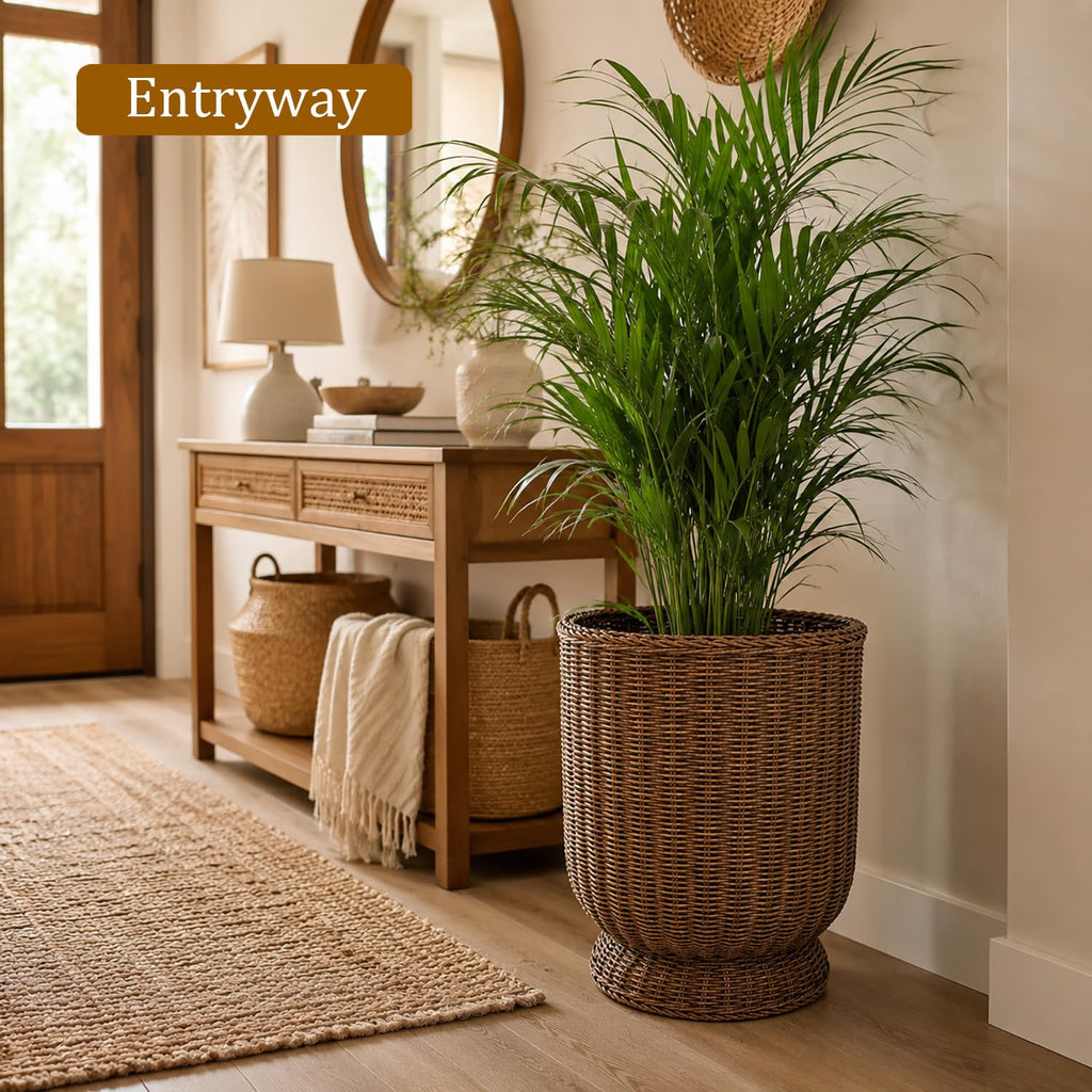 Rattan Planter, Woven Planter Basket for Plants Indoor Outdoor, Rattan Flower Pot, Decorative Plant Holder Basket for