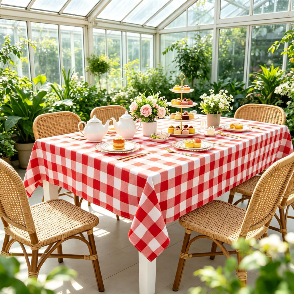 Red and White Checkered Tablecloth 60x120 Cotton Rectangle