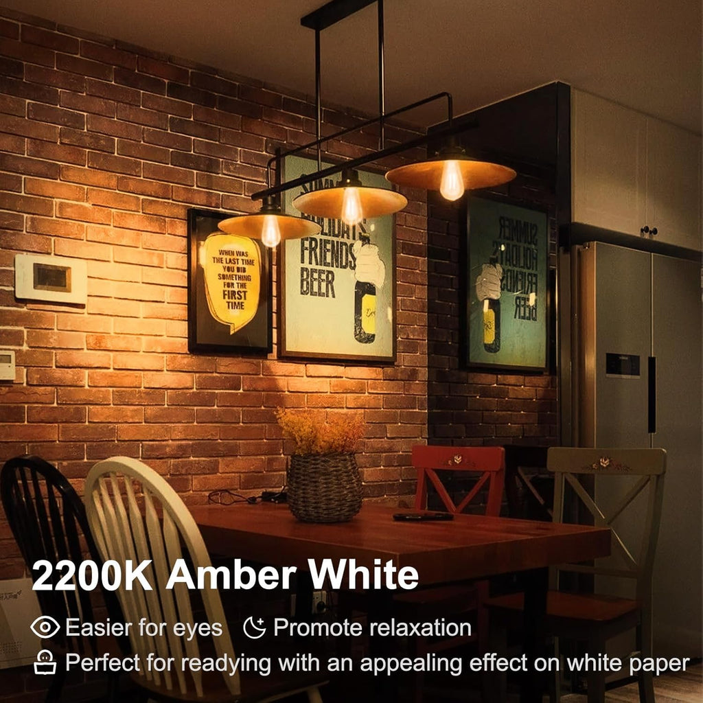 12 Pack Vintage LED Edison Amber Light Bulbs, 60W Equivalent, Dimmable, 8W, 800 Lumens, 2200K Soft White, ST58, E26