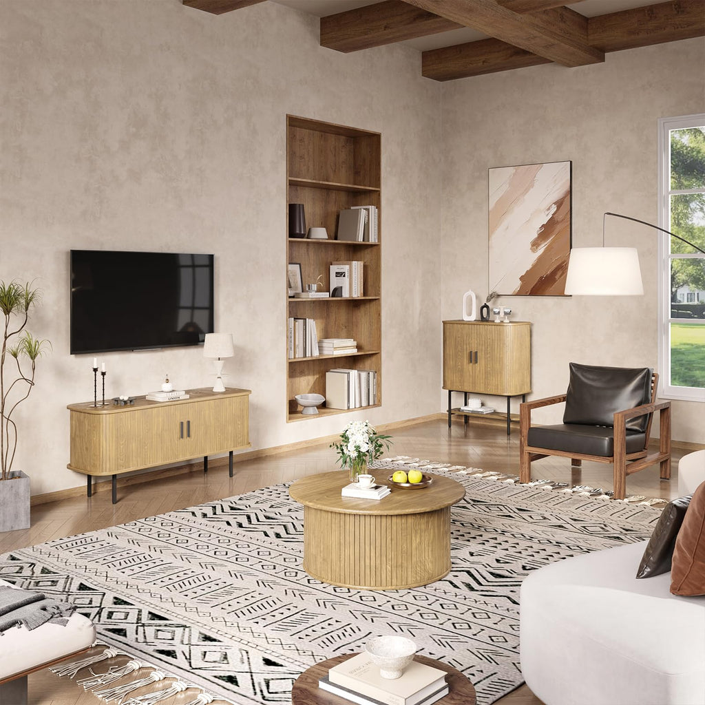 47''W Modern TV Stand Cabinet with Storage for TVs up to 60 Inch, Fluted TV Entertainment Center with Slatted Tambour