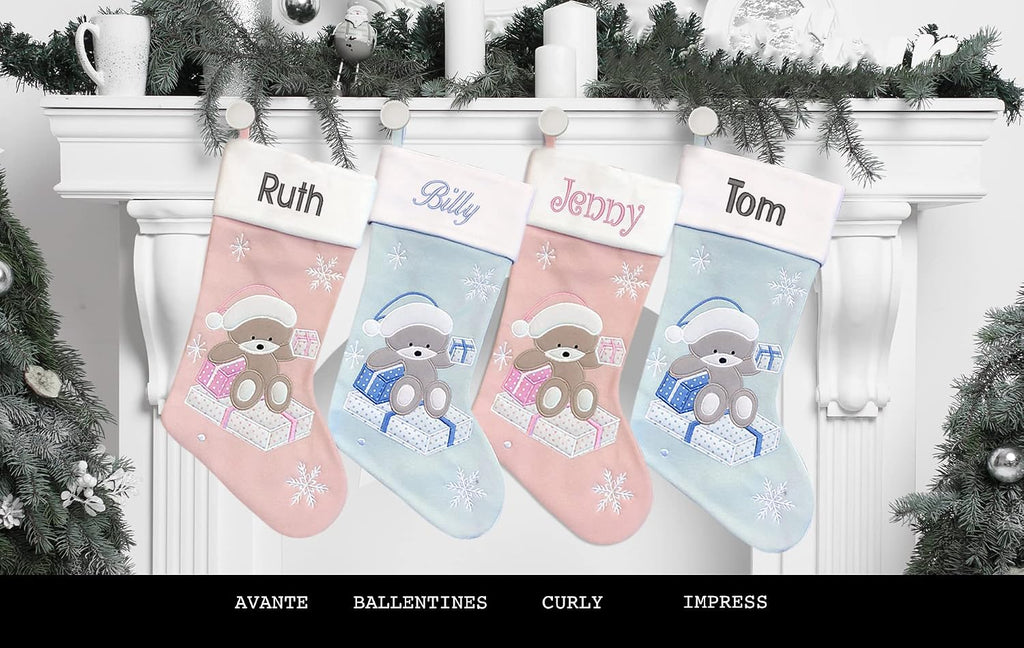 Personalized - Baby Girl Stocking - Pink Stocking - First Christmas - Embroidered Name - Large 18.5inch, Family