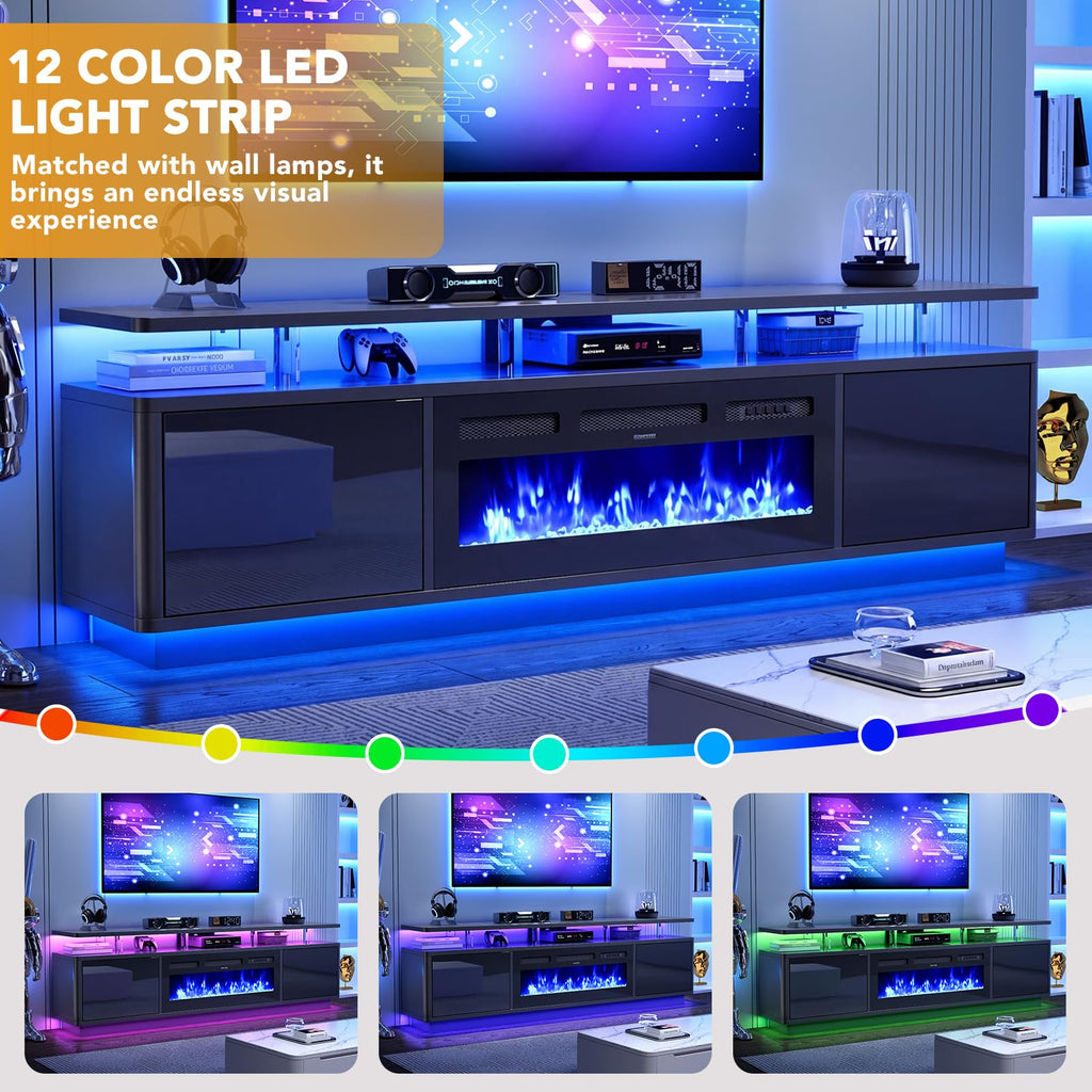 80" for TVs Up to 90", 36" Fireplace with Adjustable Flames, Double LED Lights & Remote Control, Entertainment Center