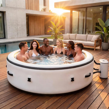 Inflatable Hot Tub 4-7 Person, Outdoor Spa with 170 Jets, Durable PVC Inflatable Spa with One-Click Inflation, Heats