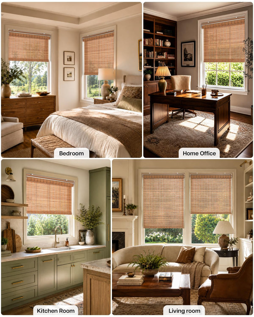 Cordless Bamboo Roller Shades, 23" W x 70" H, Brown206