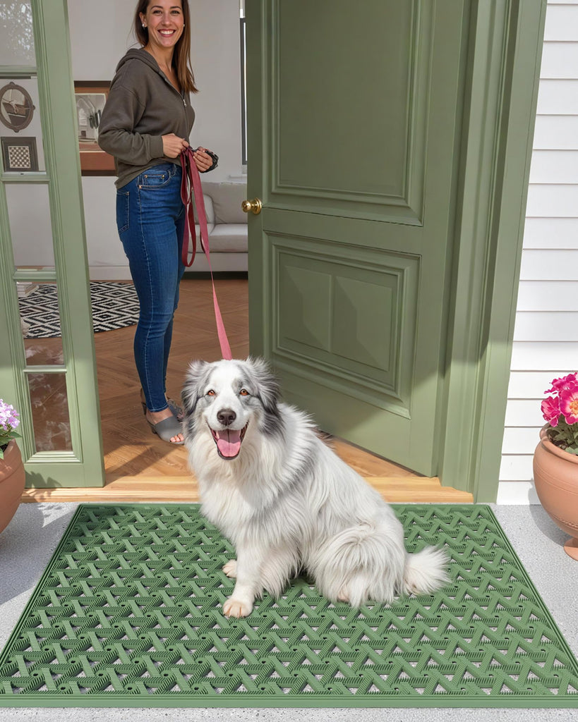 Door Mat Outside Entrance with Drainage, 32"X48" Green