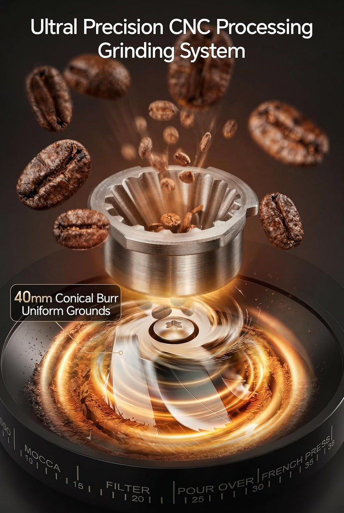 Conical Coffee Bean Grinder, 38 Precise Settings, Anti-Static | Conical Burr Coffee Grinder, Quiet Coffee Grinders