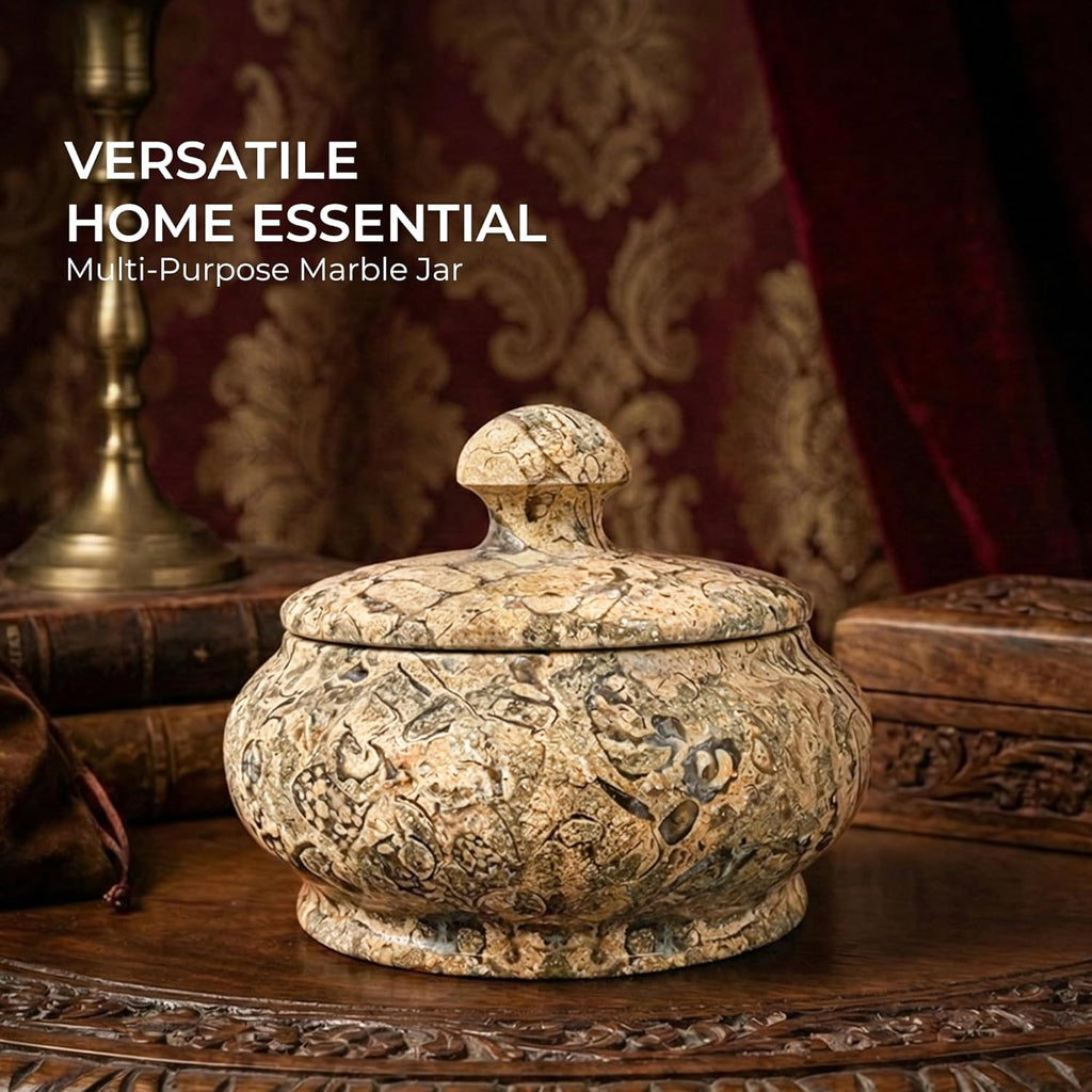 Natural Decorative Marble Jar with Lid - 3 Inch Polished Marble Salt Cellar & Spice Jar - Small Jewelry Box &