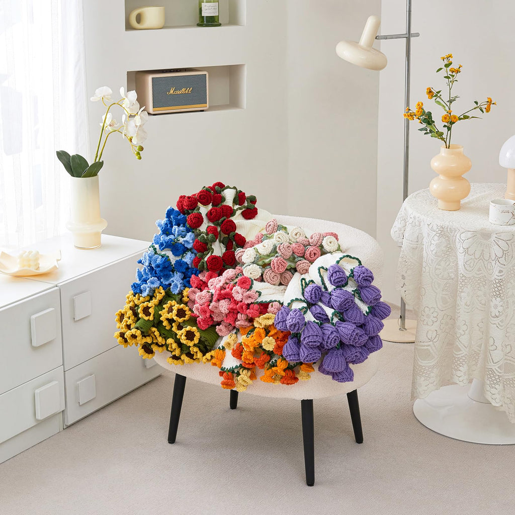 Crochet Flower Bouquet Throw Blanket, Handmade Knitted Blanket with Flowers, Cute Romantic Gift for Her Girlfriend