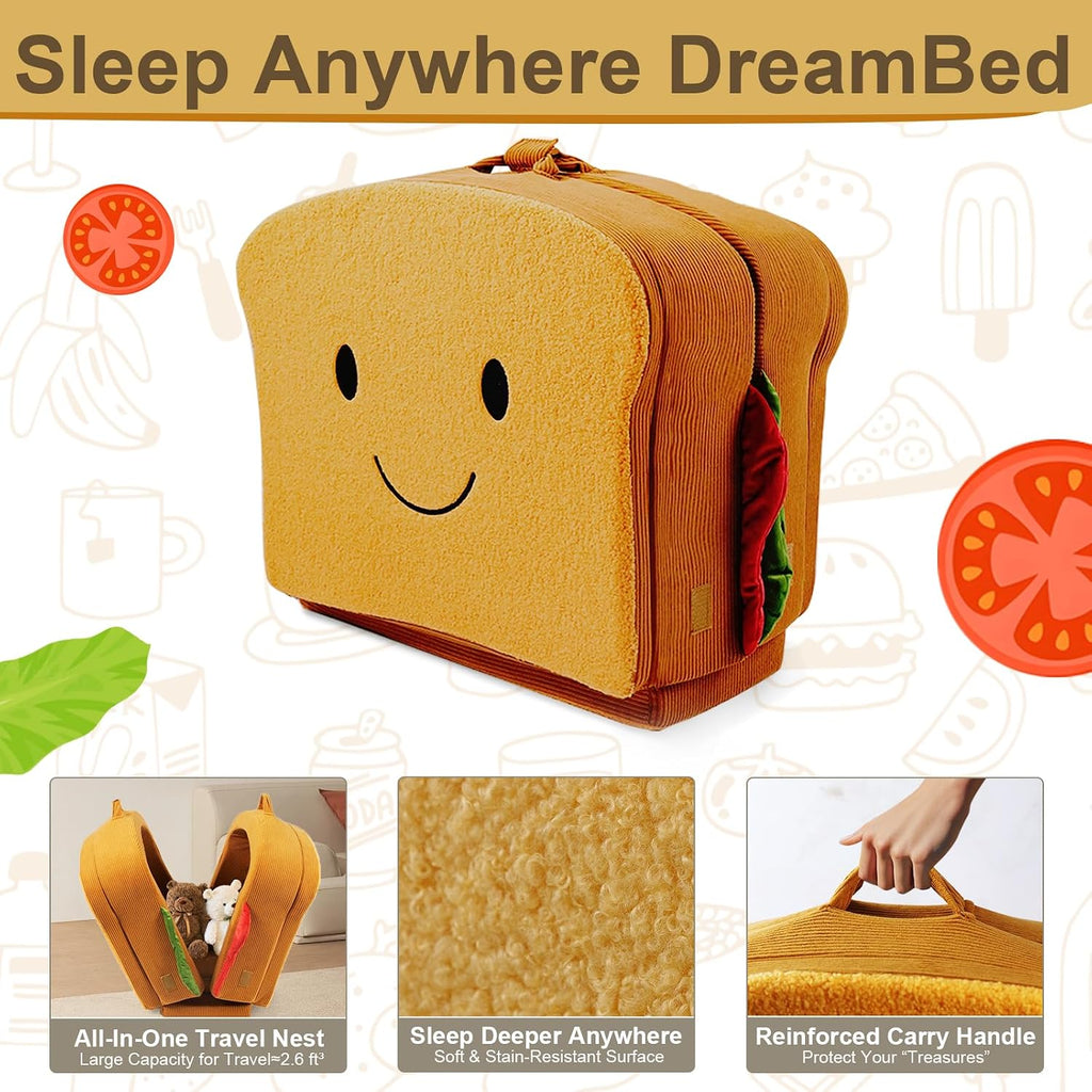 Toddler Travel Bed Sandwich Style - Portable Toddlers Floor Beds, Foldable Soft Foam Travel Bed for Baby and Kid