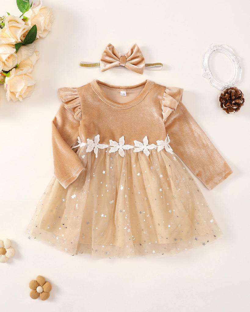 Baby Girl Dresses Winter Girl Clothes Solid Princess Dress Baby Girls Khaki Velvet Dress for Baby