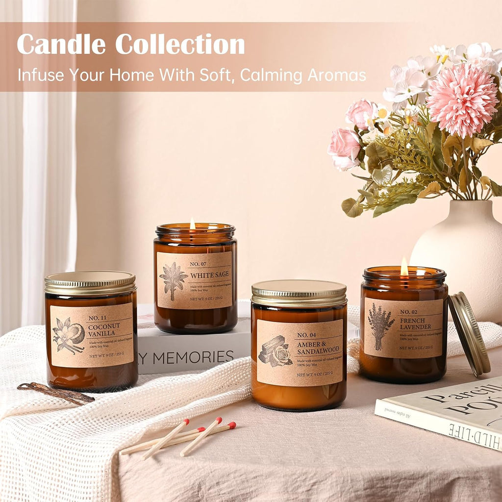 Scented Candles for Women, 4-Pack 9 oz Soy Candle Set, 36 oz Total - Set of 4