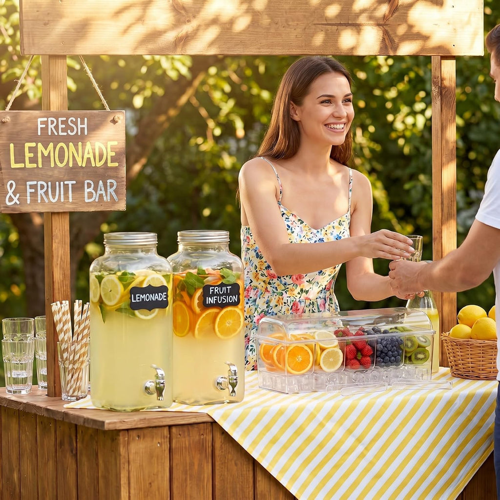 Lemonade Stand Supplies Lemonade Bar Supplies Include 2 Lemon Glass Drink Dispenser, 1 Transparent Storage Box - Set of 9