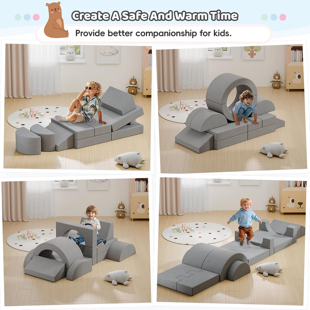68 Inch Extra Large Modular Kids Play Couch, Toddler Foam Couch, 16Pcs Fort Pillows for Kids, Playroom Decor for Boys