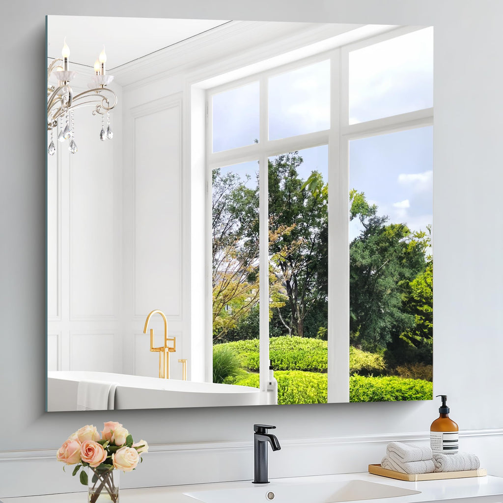 Large Frameless Mirror, 36x36 Inch Square Bathroom Vanity Mirror for Over Sink, Upgraded Shatterproof Unframed Design