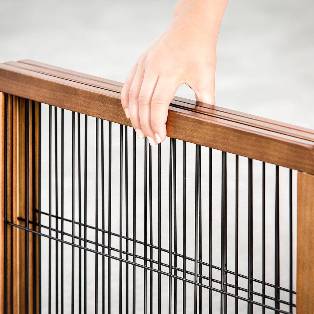 22"-62" Super Wide Dog Gate with Small Pet Door, Premium Wooden 3-Panel Pet Gate for Doorways & Hallways