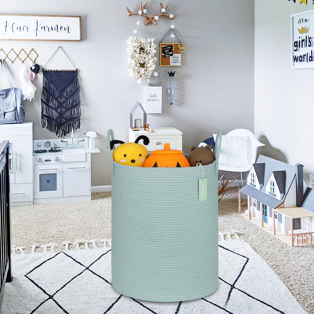 Large Cotton Rope Laundry Hamper for Clothes 65L, Light Green