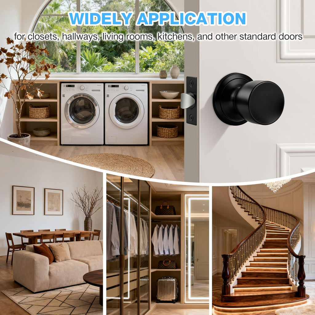6 Pack Black Door Knobs Interior, Tulip Closet Door Knob Black Interior Door Knobs Matte Black Passage Door Knobs