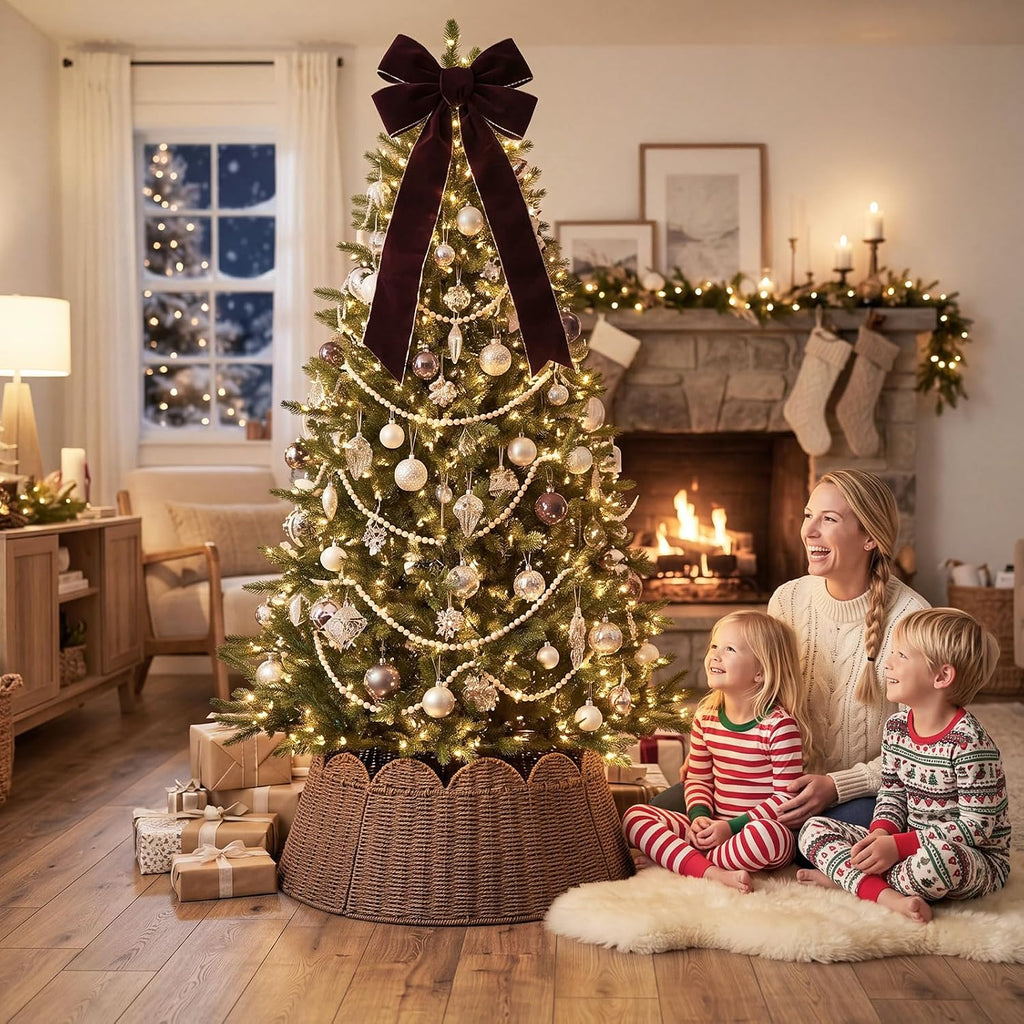 Woven Christmas Tree Collar Rattan Wicker Tree Skirt Stand Base, 24 Inch