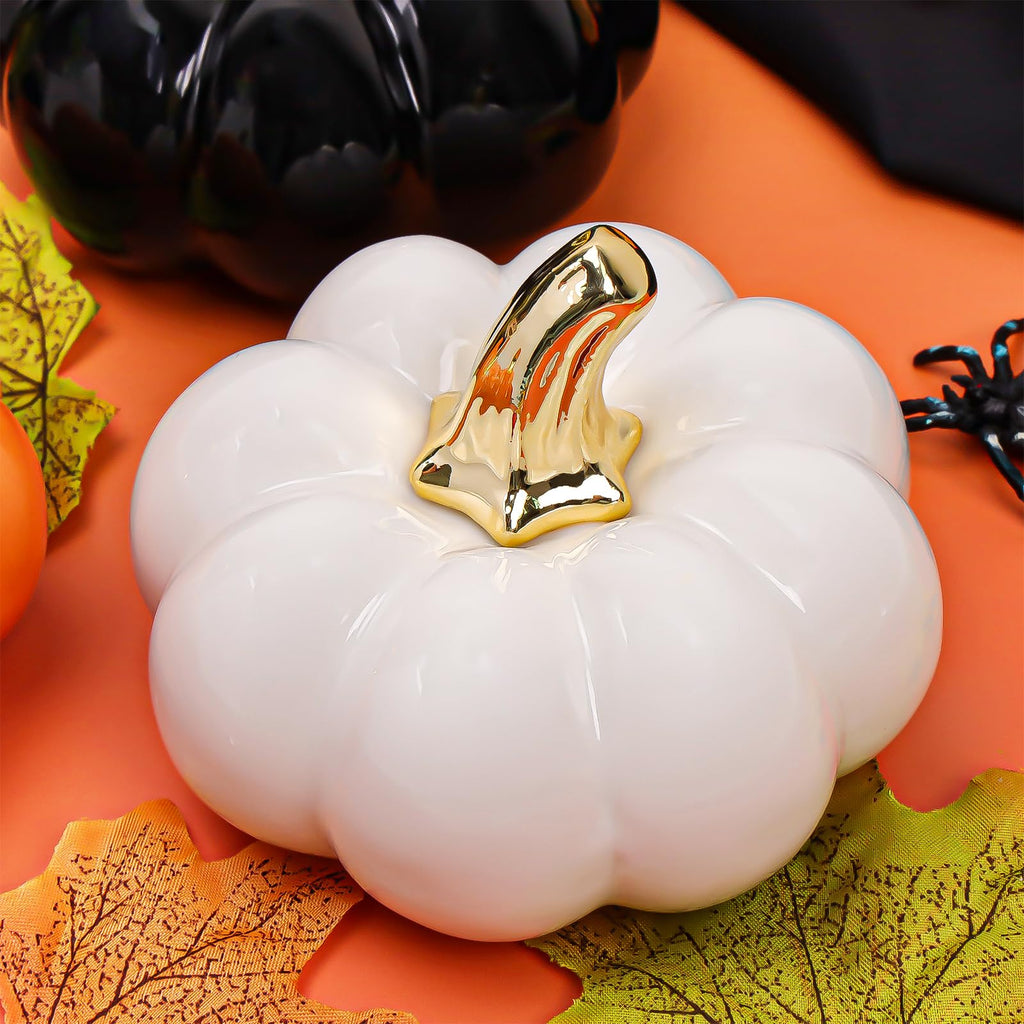 4 Inch Ceramic Pumpkins for Fall Home Decorations - White