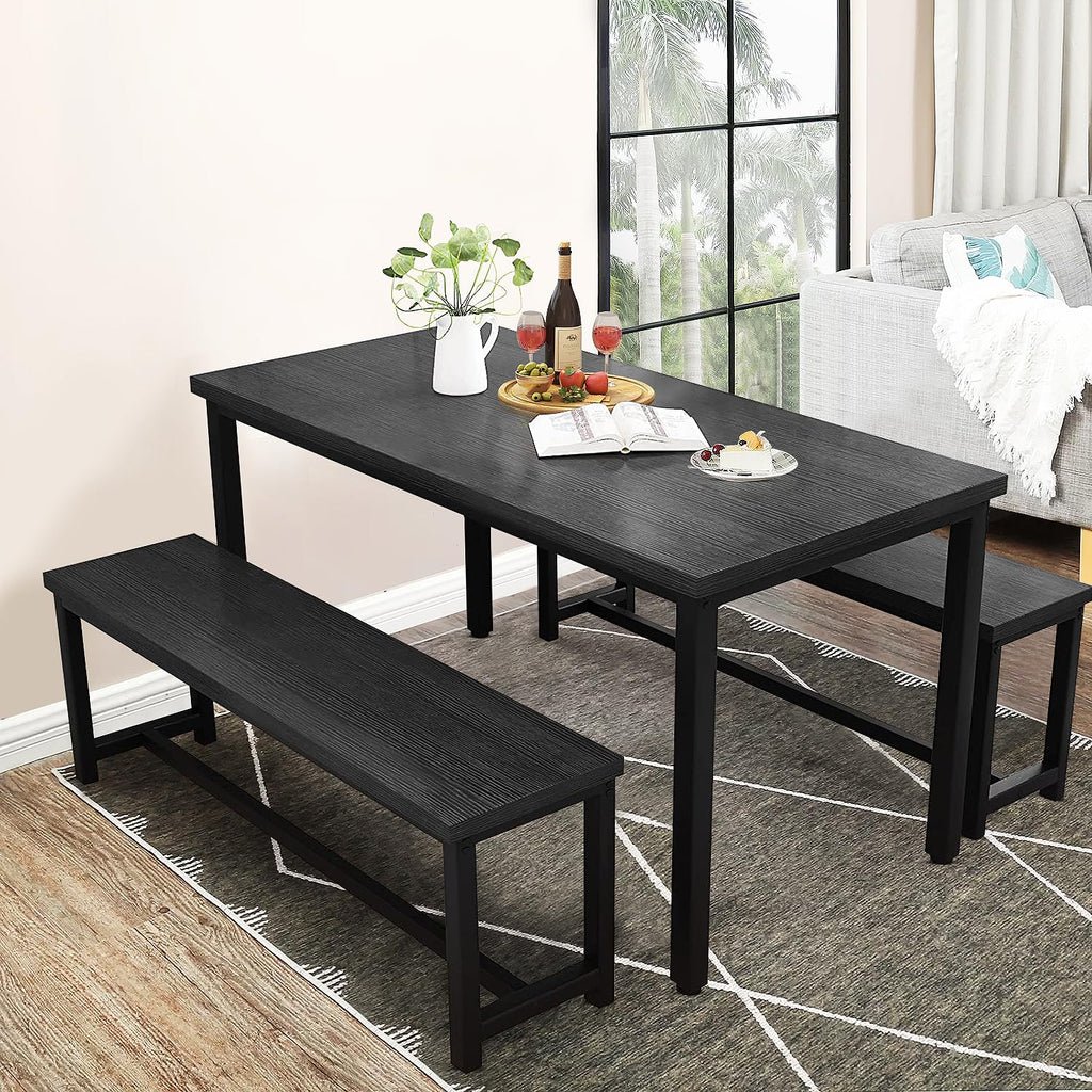Dining Table Set for 4, Wooden Kitchen Table with 2 Dining Bench