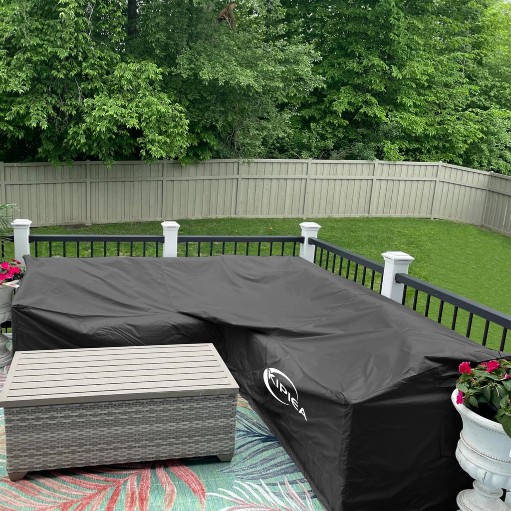 Patio L-Shaped Furniture Sectional Sofa Covers, 420D Heavy-Duty Oxford Fabric Outdoor Sectional Cover with Windproof