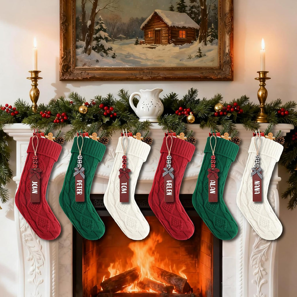 Christmas Stockings, 18 Inches Large Size Cable Knitted Stocking Gifts in Red, White, Green