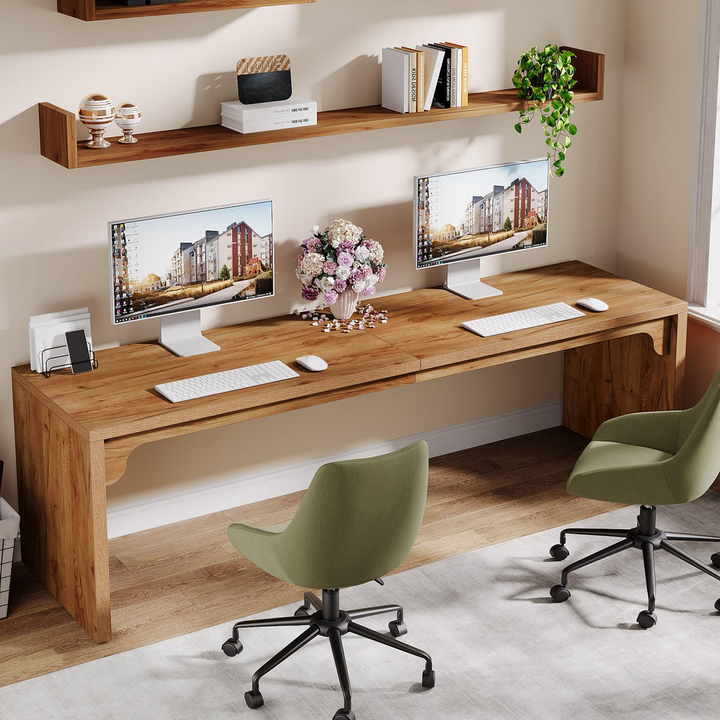 78.7-Inch Extra Long Desk, Two Person Long Computer Desk, Double Writing Table, Light Walnut Brown