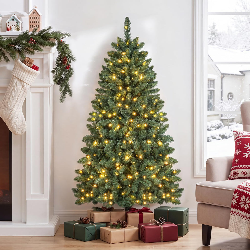 5 FT Pre-Lit Half Christmas Tree with 170 LED Lights, Easy Setup
