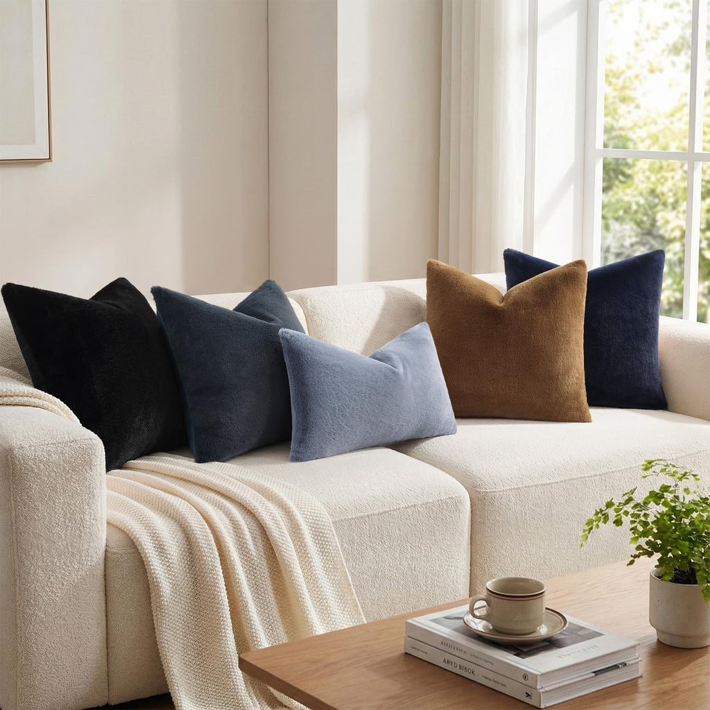 Faux Fur Decorative Throw Pillow Covers 22x22 Set of 2, Ink Blue