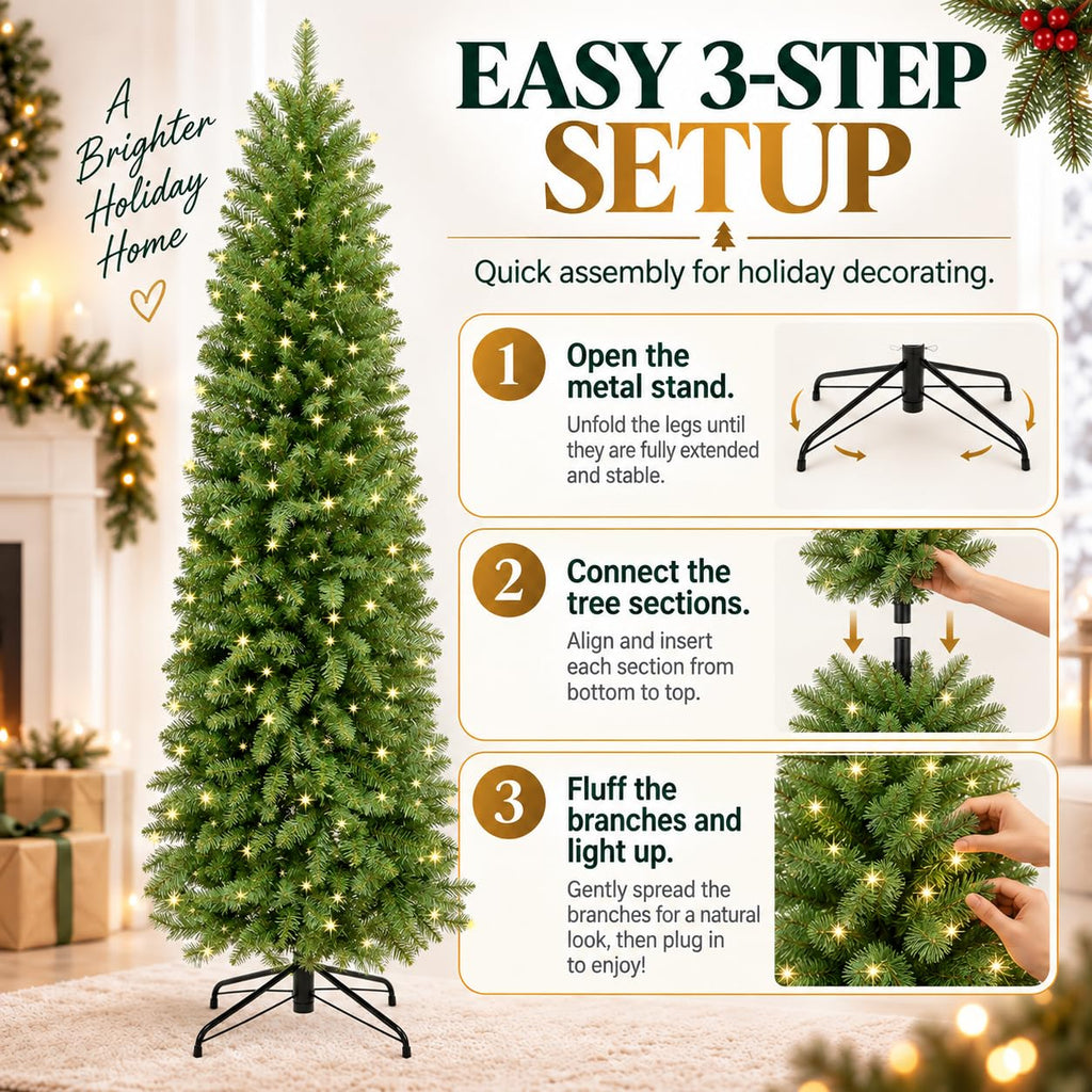 6FT Prelit Artificial Pencil Christmas Tree&Warm White Lights