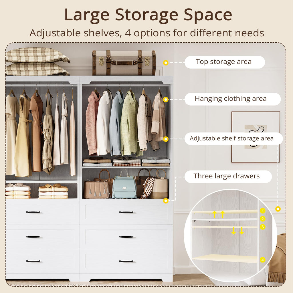 Freestanding Closet System with Adjustable Shelves & 3 Drawers