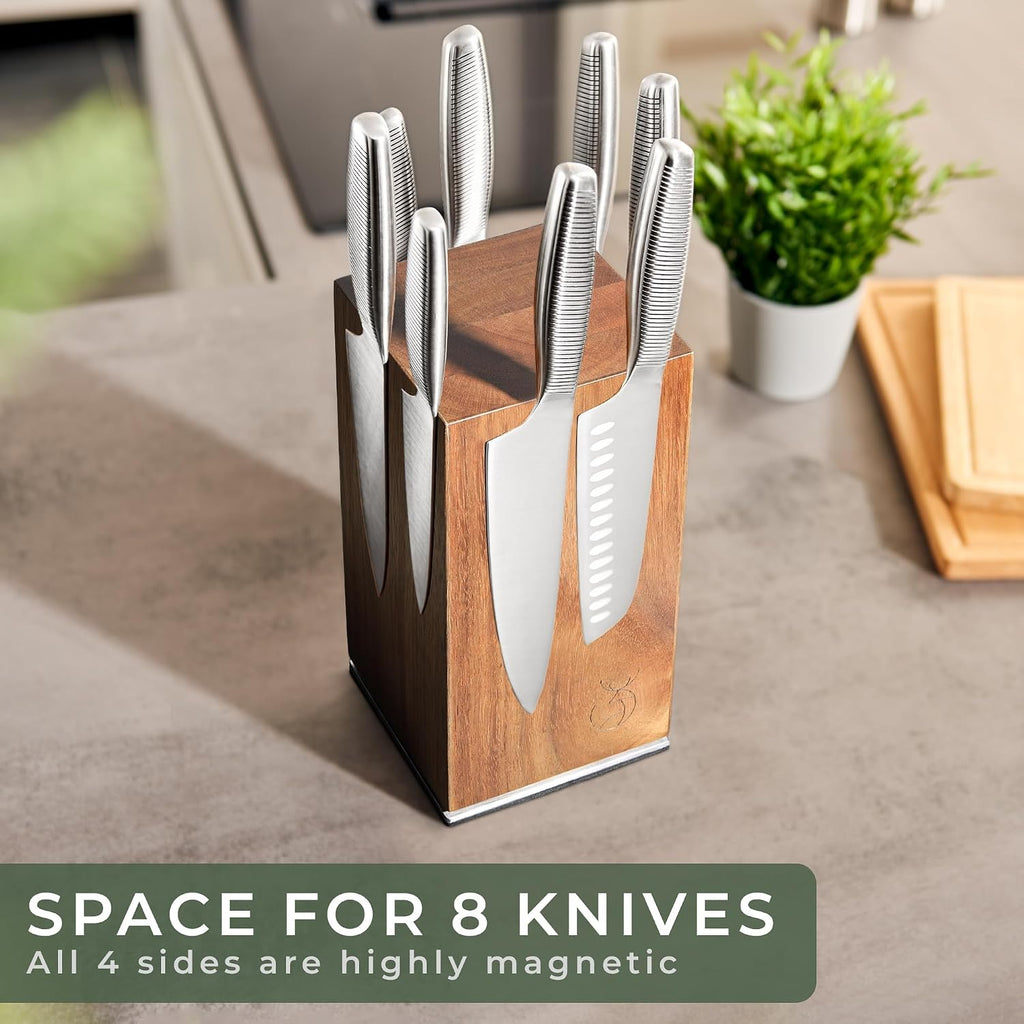 Magnetic Knife Holder Made of Acacia Wood - 360 degree rotatable Knife Block Without Knives - Knife Block - Knife